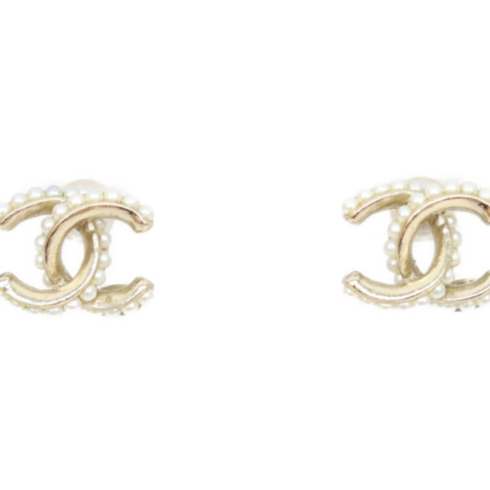 CHANEL Gold Pearl Logo Earrings